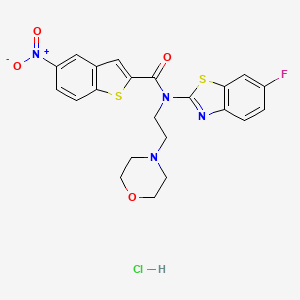 molecular formula C22H20ClFN4O4S2 B2618179 N-(6-FLUORO-1,3-BENZOTHIAZOL-2-YL)-N-[2-(MORPHOLIN-4-YL)ETHYL]-5-NITRO-1-BENZOTHIOPHENE-2-CARBOXAMIDE HYDROCHLORIDE CAS No. 1215850-98-8
