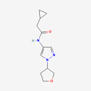 molecular formula C12H17N3O2 B2618206 2-cyclopropyl-N-(1-(tetrahydrofuran-3-yl)-1H-pyrazol-4-yl)acetamide CAS No. 1797318-86-5