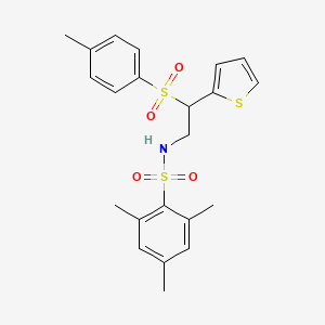 molecular formula C22H25NO4S3 B2618243 2,4,6-trimethyl-N-[2-(4-methylbenzenesulfonyl)-2-(thiophen-2-yl)ethyl]benzene-1-sulfonamide CAS No. 896343-45-6