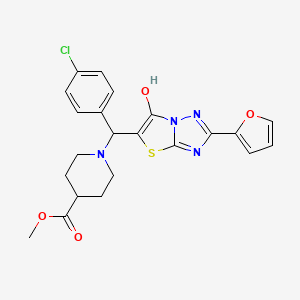 molecular formula C22H21ClN4O4S B2618252 methyl 1-[(4-chlorophenyl)[2-(furan-2-yl)-6-hydroxy-[1,2,4]triazolo[3,2-b][1,3]thiazol-5-yl]methyl]piperidine-4-carboxylate CAS No. 887220-56-6
