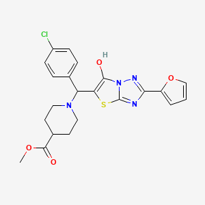 B2618252 Methyl 1-((4-chlorophenyl)(2-(furan-2-yl)-6-hydroxythiazolo[3,2-b][1,2,4]triazol-5-yl)methyl)piperidine-4-carboxylate CAS No. 887220-56-6