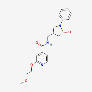 molecular formula C20H23N3O4 B2618339 2-(2-methoxyethoxy)-N-[(5-oxo-1-phenylpyrrolidin-3-yl)methyl]pyridine-4-carboxamide CAS No. 2034390-62-8