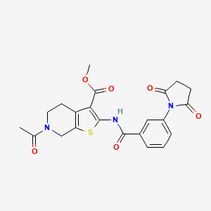 molecular formula C22H21N3O6S B2618379 Methyl 6-acetyl-2-(3-(2,5-dioxopyrrolidin-1-yl)benzamido)-4,5,6,7-tetrahydrothieno[2,3-c]pyridine-3-carboxylate CAS No. 864857-90-9