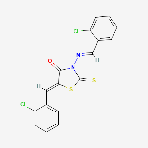 molecular formula C17H10Cl2N2OS2 B2618417 (Z)-5-(2-chlorobenzylidene)-3-((E)-(2-chlorobenzylidene)amino)-2-thioxothiazolidin-4-one CAS No. 299953-72-3