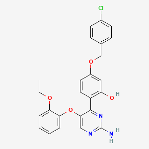 molecular formula C25H22ClN3O4 B2618518 2-(2-Amino-5-(2-ethoxyphenoxy)pyrimidin-4-yl)-5-((4-chlorobenzyl)oxy)phenol CAS No. 879570-94-2