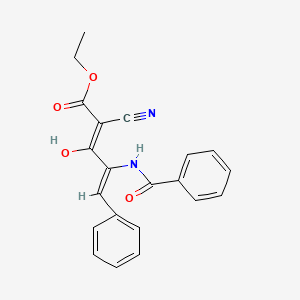 molecular formula C21H18N2O4 B2618590 Ethyl 4-(benzoylamino)-2-cyano-3-hydroxy-5-phenyl-2,4-pentadienoate CAS No. 75989-96-7