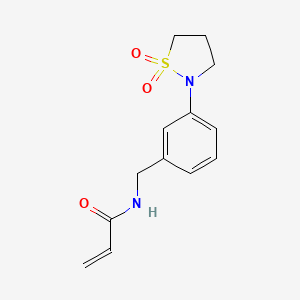 molecular formula C13H16N2O3S B2618623 N-[[3-(1,1-Dioxo-1,2-thiazolidin-2-yl)phenyl]methyl]prop-2-enamide CAS No. 2179914-31-7