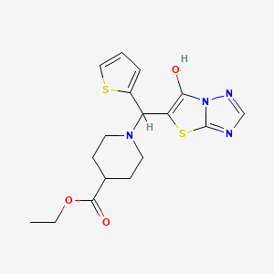 Ethyl 1-((6-hydroxythiazolo[3,2-b][1,2,4]triazol-5-yl)(thiophen-2-yl)methyl)piperidine-4-carboxylate