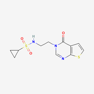 molecular formula C11H13N3O3S2 B2618767 N-(2-(4-oxothieno[2,3-d]pyrimidin-3(4H)-yl)ethyl)cyclopropanesulfonamide CAS No. 1903303-52-5