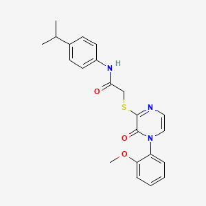 molecular formula C22H23N3O3S B2618804 2-{[4-(2-methoxyphenyl)-3-oxo-3,4-dihydropyrazin-2-yl]sulfanyl}-N-[4-(propan-2-yl)phenyl]acetamide CAS No. 900007-11-6