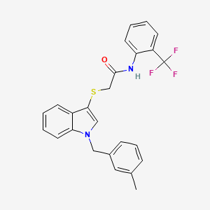 molecular formula C25H21F3N2OS B2618829 2-[1-[(3-methylphenyl)methyl]indol-3-yl]sulfanyl-N-[2-(trifluoromethyl)phenyl]acetamide CAS No. 681275-85-4