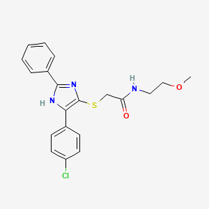 2-((5-(4-chlorophenyl)-2-phenyl-1H-imidazol-4-yl)thio)-N-(2-methoxyethyl)acetamide