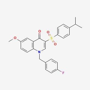 molecular formula C26H24FNO4S B2618878 1-[(4-fluorophenyl)methyl]-6-methoxy-3-[4-(propan-2-yl)benzenesulfonyl]-1,4-dihydroquinolin-4-one CAS No. 866844-92-0