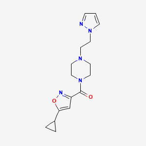 molecular formula C16H21N5O2 B2618889 (4-(2-(1H-pyrazol-1-yl)ethyl)piperazin-1-yl)(5-cyclopropylisoxazol-3-yl)methanone CAS No. 1286727-66-9