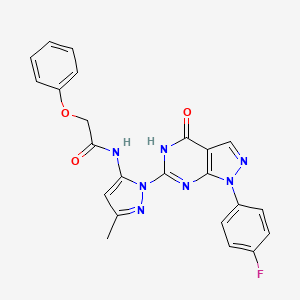 molecular formula C23H18FN7O3 B2618902 N-(1-(1-(4-fluorophenyl)-4-oxo-4,5-dihydro-1H-pyrazolo[3,4-d]pyrimidin-6-yl)-3-methyl-1H-pyrazol-5-yl)-2-phenoxyacetamide CAS No. 1020488-32-7