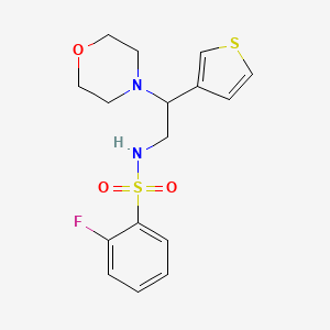 molecular formula C16H19FN2O3S2 B2618938 2-fluoro-N-(2-morpholino-2-(thiophen-3-yl)ethyl)benzenesulfonamide CAS No. 946357-10-4