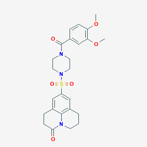 molecular formula C25H29N3O6S B2618975 7-{[4-(3,4-dimethoxybenzoyl)piperazin-1-yl]sulfonyl}-1-azatricyclo[7.3.1.0^{5,13}]trideca-5,7,9(13)-trien-2-one CAS No. 946259-96-7