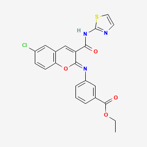 molecular formula C22H16ClN3O4S B2618997 ethyl 3-{[(2Z)-6-chloro-3-(1,3-thiazol-2-ylcarbamoyl)-2H-chromen-2-ylidene]amino}benzoate CAS No. 1327197-14-7