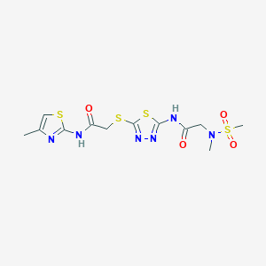 molecular formula C12H16N6O4S4 B2619029 2-(N-methylmethylsulfonamido)-N-(5-((2-((4-methylthiazol-2-yl)amino)-2-oxoethyl)thio)-1,3,4-thiadiazol-2-yl)acetamide CAS No. 1226431-14-6