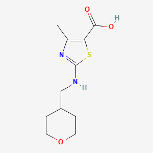 molecular formula C11H16N2O3S B2619082 4-methyl-2-{[(oxan-4-yl)methyl]amino}-1,3-thiazole-5-carboxylic acid CAS No. 1499791-56-8