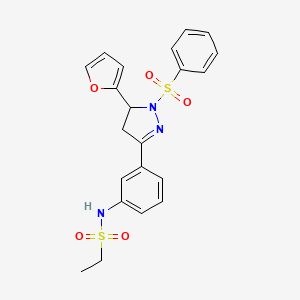 molecular formula C21H21N3O5S2 B2619305 N-(3-(5-(furan-2-yl)-1-(phenylsulfonyl)-4,5-dihydro-1H-pyrazol-3-yl)phenyl)ethanesulfonamide CAS No. 851782-88-2