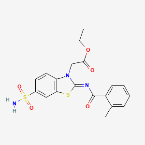 Ethyl 2-[2-(2-methylbenzoyl)imino-6-sulfamoyl-1,3-benzothiazol-3-yl]acetate