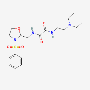 molecular formula C19H30N4O5S B2619351 N1-(2-(diethylamino)ethyl)-N2-((3-tosyloxazolidin-2-yl)methyl)oxalamide CAS No. 874805-83-1