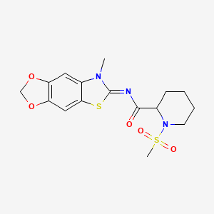 molecular formula C16H19N3O5S2 B2619389 N-(7-methyl-[1,3]dioxolo[4,5-f][1,3]benzothiazol-6-ylidene)-1-methylsulfonylpiperidine-2-carboxamide CAS No. 1236297-43-0
