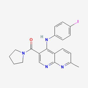 molecular formula C20H19IN4O B2619393 (4-((4-Iodophenyl)amino)-7-methyl-1,8-naphthyridin-3-yl)(pyrrolidin-1-yl)methanone CAS No. 1251693-37-4