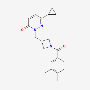 molecular formula C20H23N3O2 B2619394 6-Cyclopropyl-2-{[1-(3,4-dimethylbenzoyl)azetidin-3-yl]methyl}-2,3-dihydropyridazin-3-one CAS No. 2310102-37-3
