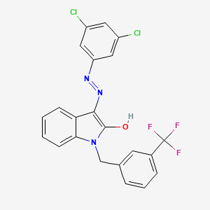 molecular formula C22H14Cl2F3N3O B2619400 1-[3-(trifluoromethyl)benzyl]-1H-indole-2,3-dione 3-[N-(3,5-dichlorophenyl)hydrazone] CAS No. 303984-88-5