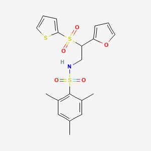 molecular formula C19H21NO5S3 B2619410 N-[2-(furan-2-yl)-2-(thiophene-2-sulfonyl)ethyl]-2,4,6-trimethylbenzene-1-sulfonamide CAS No. 877816-99-4
