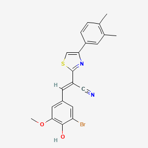 molecular formula C21H17BrN2O2S B2619430 (E)-3-(3-bromo-4-hydroxy-5-methoxyphenyl)-2-(4-(3,4-dimethylphenyl)thiazol-2-yl)acrylonitrile CAS No. 683254-53-7