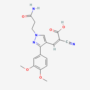 molecular formula C18H18N4O5 B2619440 (Z)-3-[1-(3-amino-3-oxopropyl)-3-(3,4-dimethoxyphenyl)pyrazol-4-yl]-2-cyanoprop-2-enoic acid CAS No. 926189-97-1