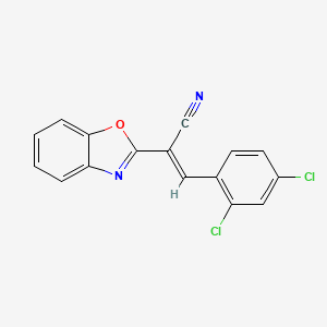 molecular formula C16H8Cl2N2O B2619448 (2E)-2-(1,3-benzoxazol-2-yl)-3-(2,4-dichlorophenyl)prop-2-enenitrile CAS No. 1384245-62-8