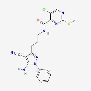 molecular formula C19H18ClN7OS B2619459 N-[3-(5-amino-4-cyano-1-phenyl-1H-pyrazol-3-yl)propyl]-5-chloro-2-(methylsulfanyl)pyrimidine-4-carboxamide CAS No. 1170263-18-9