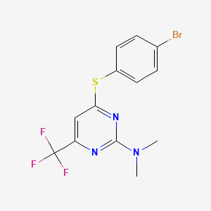 molecular formula C13H11BrF3N3S B2619472 N-[4-[(4-bromophenyl)sulfanyl]-6-(trifluoromethyl)-2-pyrimidinyl]-N,N-dimethylamine CAS No. 338792-30-6