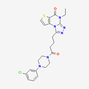 molecular formula C23H25ClN6O2S B2619475 12-{4-[4-(3-Chlorophenyl)piperazin-1-yl]-4-oxobutyl}-8-ethyl-5-thia-1,8,10,11-tetraazatricyclo[7.3.0.0^{2,6}]dodeca-2(6),3,9,11-tetraen-7-one CAS No. 892761-60-3