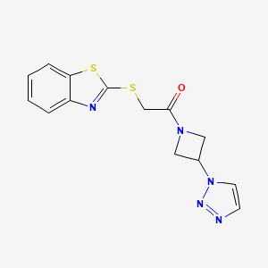 molecular formula C14H13N5OS2 B2619484 1-(3-(1H-1,2,3-triazol-1-yl)azetidin-1-yl)-2-(benzo[d]thiazol-2-ylthio)ethanone CAS No. 2034269-75-3