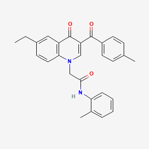 molecular formula C28H26N2O3 B2619491 2-(6-ethyl-3-(4-methylbenzoyl)-4-oxoquinolin-1(4H)-yl)-N-(o-tolyl)acetamide CAS No. 898343-34-5