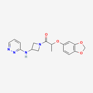 molecular formula C17H18N4O4 B2619498 2-(2H-1,3-benzodioxol-5-yloxy)-1-{3-[(pyridazin-3-yl)amino]azetidin-1-yl}propan-1-one CAS No. 2097862-77-4