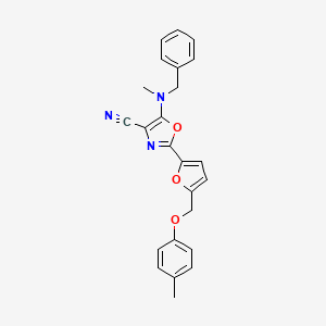 molecular formula C24H21N3O3 B2619504 5-[Benzyl(methyl)amino]-2-{5-[(4-methylphenoxy)methyl]furan-2-yl}-1,3-oxazole-4-carbonitrile CAS No. 931704-35-7