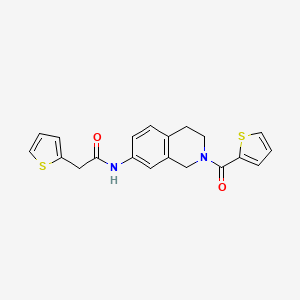 molecular formula C20H18N2O2S2 B2619522 2-(thiophen-2-yl)-N-(2-(thiophene-2-carbonyl)-1,2,3,4-tetrahydroisoquinolin-7-yl)acetamide CAS No. 955762-07-9