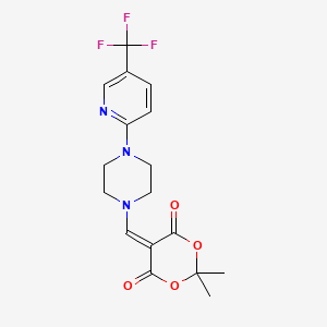 molecular formula C17H18F3N3O4 B2619531 2,2-Dimethyl-5-({4-[5-(trifluoromethyl)-2-pyridinyl]piperazino}methylene)-1,3-dioxane-4,6-dione CAS No. 1022052-14-7