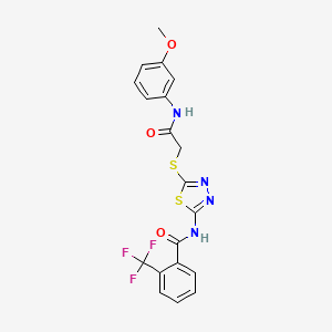 molecular formula C19H15F3N4O3S2 B2619532 N-(5-((2-((3-methoxyphenyl)amino)-2-oxoethyl)thio)-1,3,4-thiadiazol-2-yl)-2-(trifluoromethyl)benzamide CAS No. 896029-13-3