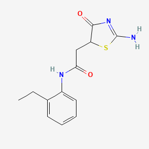 molecular formula C13H15N3O2S B2619548 N-(2-ethylphenyl)-2-(2-imino-4-oxo-1,3-thiazolidin-5-yl)acetamide CAS No. 497090-49-0