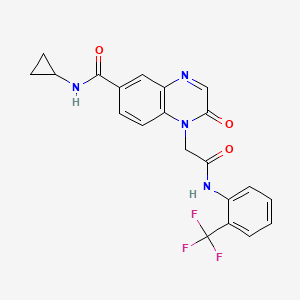 molecular formula C21H17F3N4O3 B2619551 N-cyclopropyl-2-oxo-1-(2-oxo-2-((2-(trifluoromethyl)phenyl)amino)ethyl)-1,2-dihydroquinoxaline-6-carboxamide CAS No. 1251599-62-8