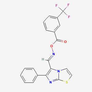 molecular formula C20H12F3N3O2S B2619556 6-Phenyl-5-[({[3-(trifluoromethyl)benzoyl]oxy}imino)methyl]imidazo[2,1-b][1,3]thiazole CAS No. 338404-79-8