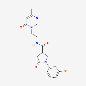 molecular formula C18H19BrN4O3 B2619559 1-(3-bromophenyl)-N-(2-(4-methyl-6-oxopyrimidin-1(6H)-yl)ethyl)-5-oxopyrrolidine-3-carboxamide CAS No. 1421523-67-2