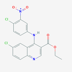 molecular formula C18H13Cl2N3O4 B2619587 Ethyl 6-chloro-4-[(4-chloro-3-nitrophenyl)amino]quinoline-3-carboxylate CAS No. 457936-64-0